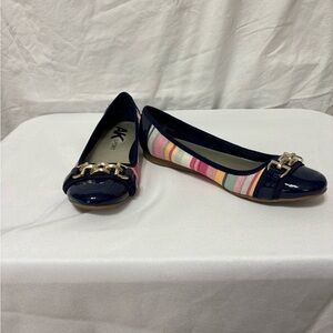 Anne Klein Women's Colorful Striped Flats with Navy Accents